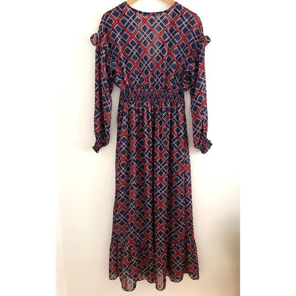 Scotch & Soda Amsterdams Blauw Boho Maxi Dress S Geo Print Fall Chic - Picture 2 of 16